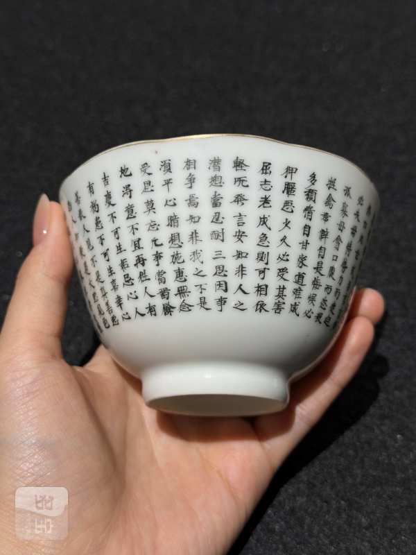 清道光 墨彩朱子家训诗文盖碗 - 图4